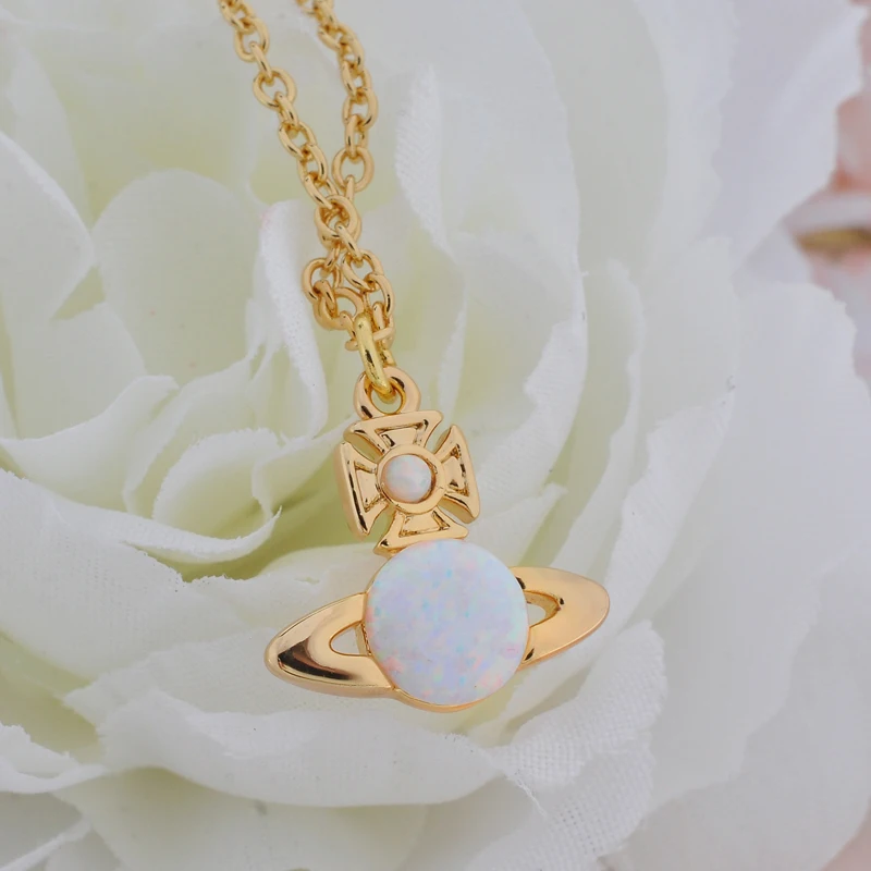 

S925 Sterling Silver Charm Design Luminous Stone Small Saturn Pendant Necklace