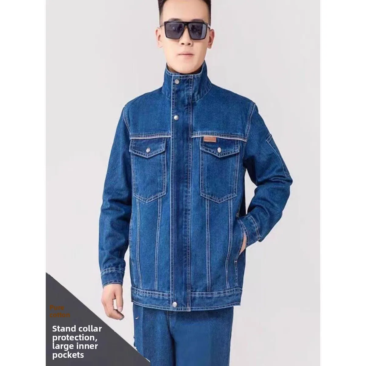 

Утолщенный рабочий костюм из чистого хлопка для мужчин с воротником-стойкой, спецодежда для сварщиков, защитная рабочая одежда, устойчивая к износу