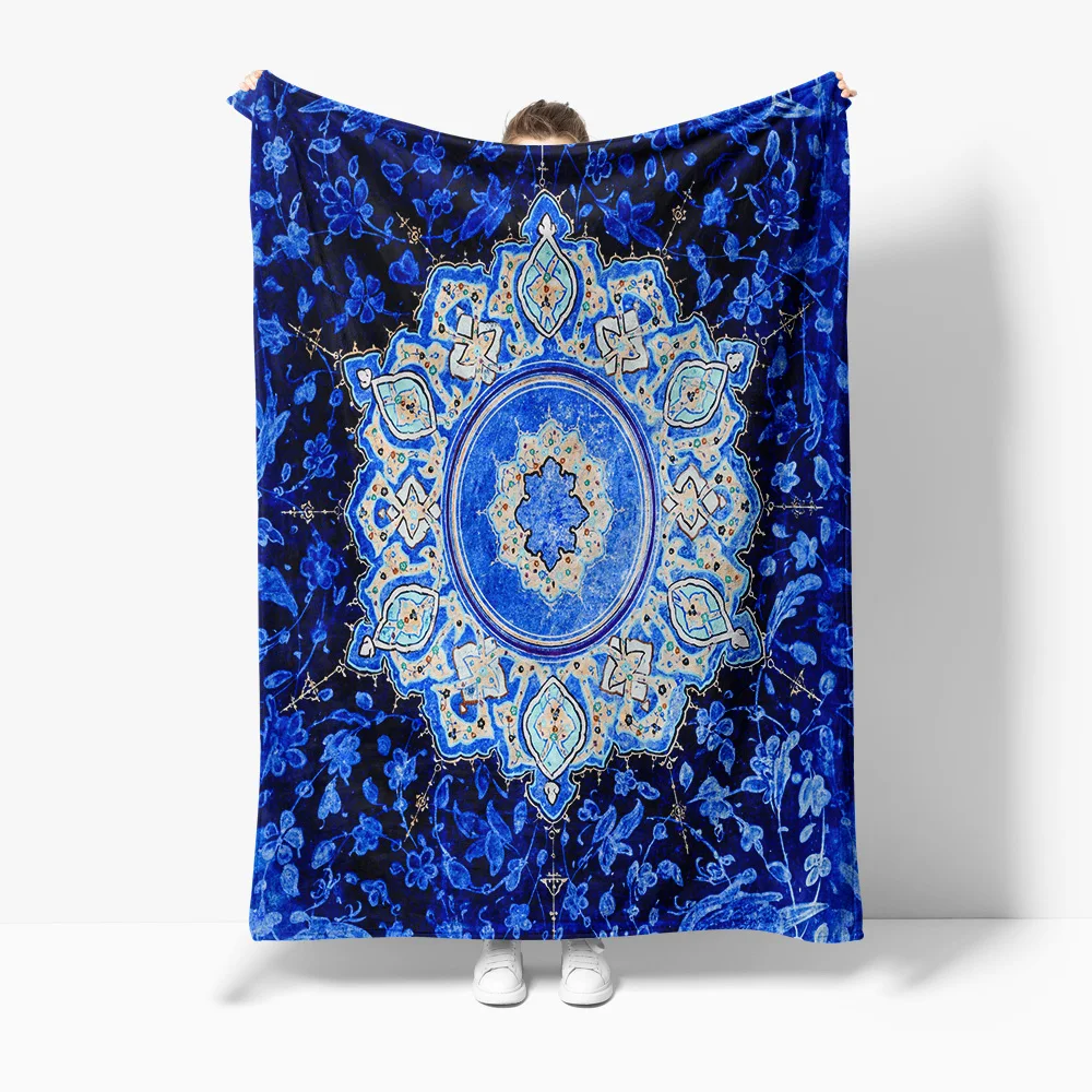 

Turkish Boho Kilim Style Blue Floral Pattern Ankle Throw Blanket Sofa Bed Cover Cushion Gift