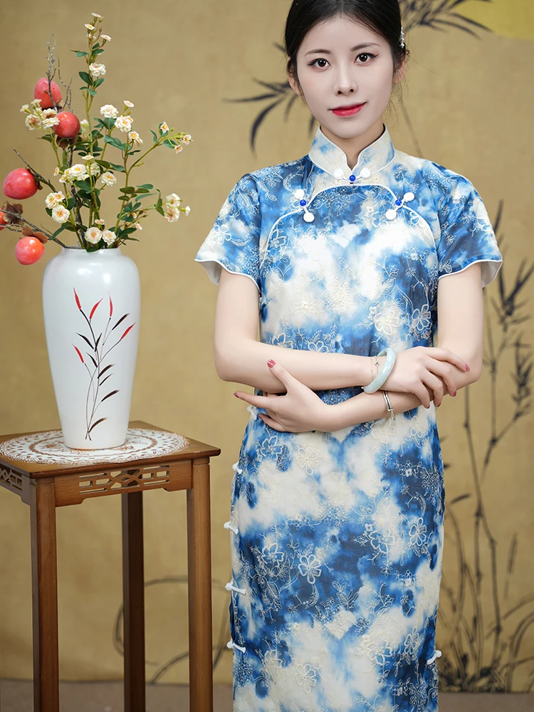 

Винтажное платье из хлопка с кружевом и цветочной вышивкой, приталенное, новая весенняя коллекция...