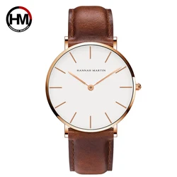 Hannah Martin Brand Fashion  Japan Quartz Wrist Watches Silver Brown Leather Men Watch Waterproof Dress Watch Men Casual