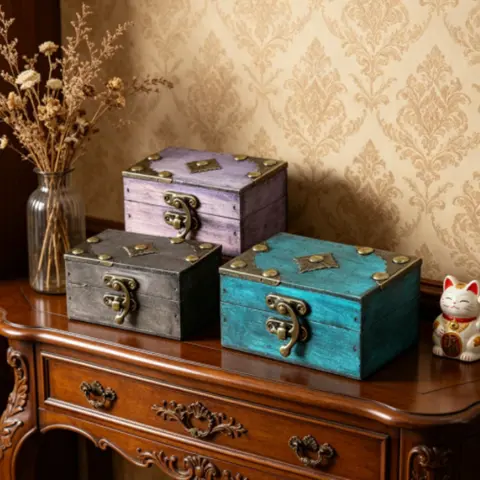 1pc Vintage Wooden Storage Box Distressed Flip Lid Password Chest Chinese Style Small Container Photo Shooting Decor Prop