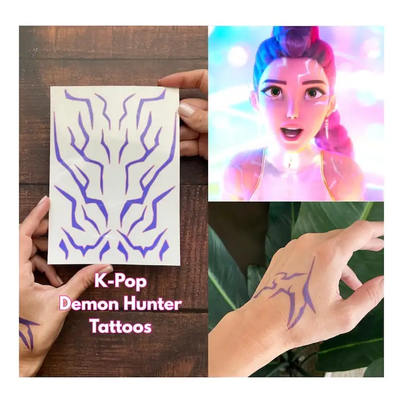وشم مؤقت K-Pop Demon Hunters - مجموعة Rumi & Jinu للحفلات التنكرية والهالوين |   تصميمات HUNTR/X & Saja للأولاد