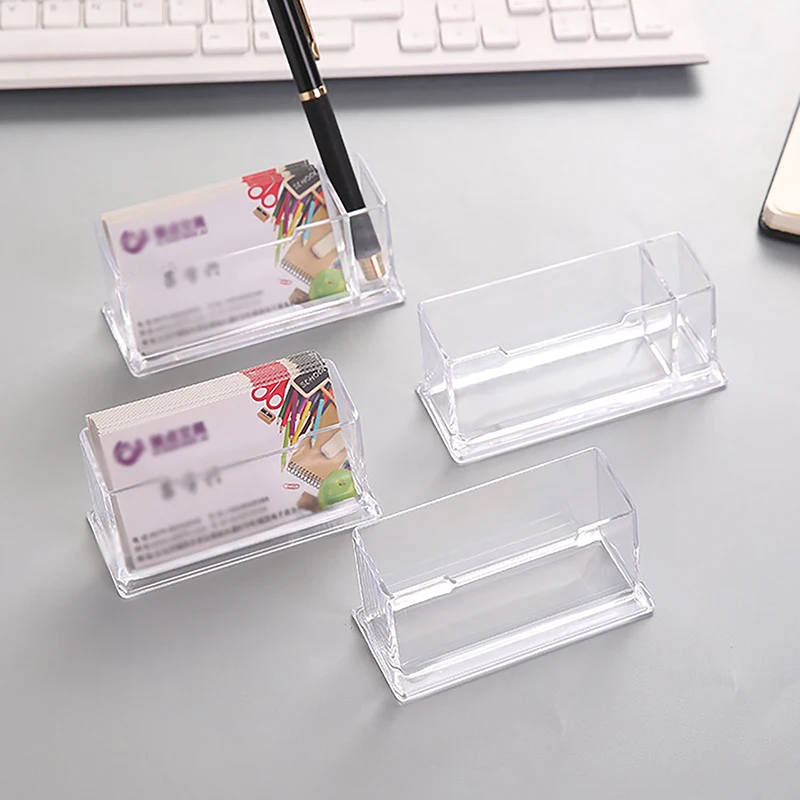 Clear Desk Shelf Box Storage Display Stand Plastic Transparent Desktop Business Card Holder Place Card Holder