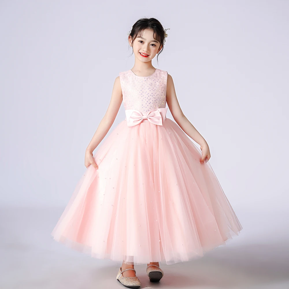 

Summer Girls Sequined Junior Bridesmaid Ankle Length Dress for Wedding Party Birthday Ceremonies Tulle Princess Gown Size 4-14