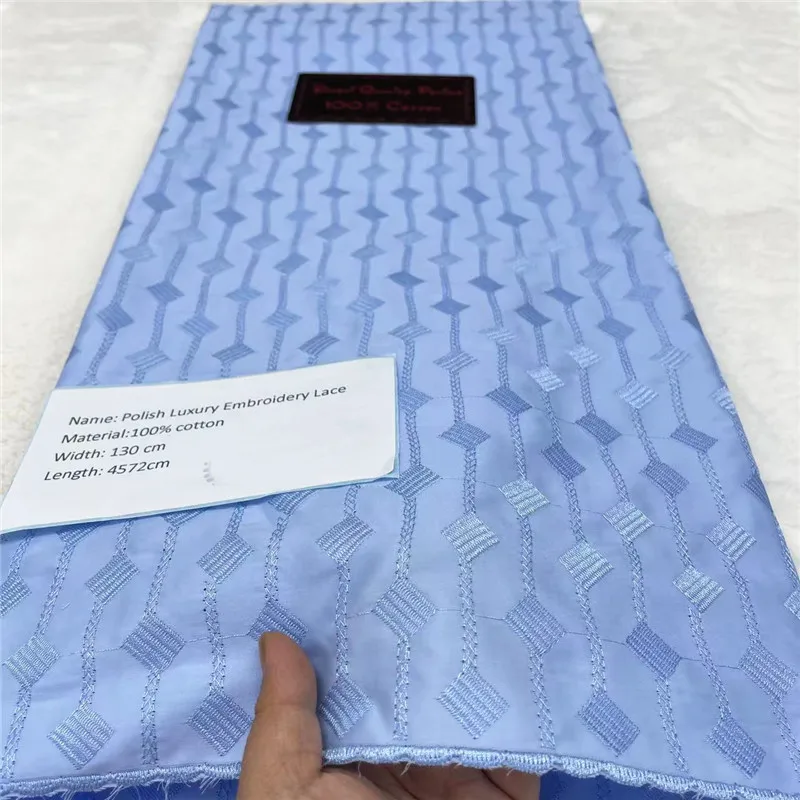 

5 ярдов нигерийской 100% хлопок, полированная атласная ткань для вышивки, высокое качество, швейцарская вуаль, кружевной материал для мужчин, стиль Дубая 12L261502