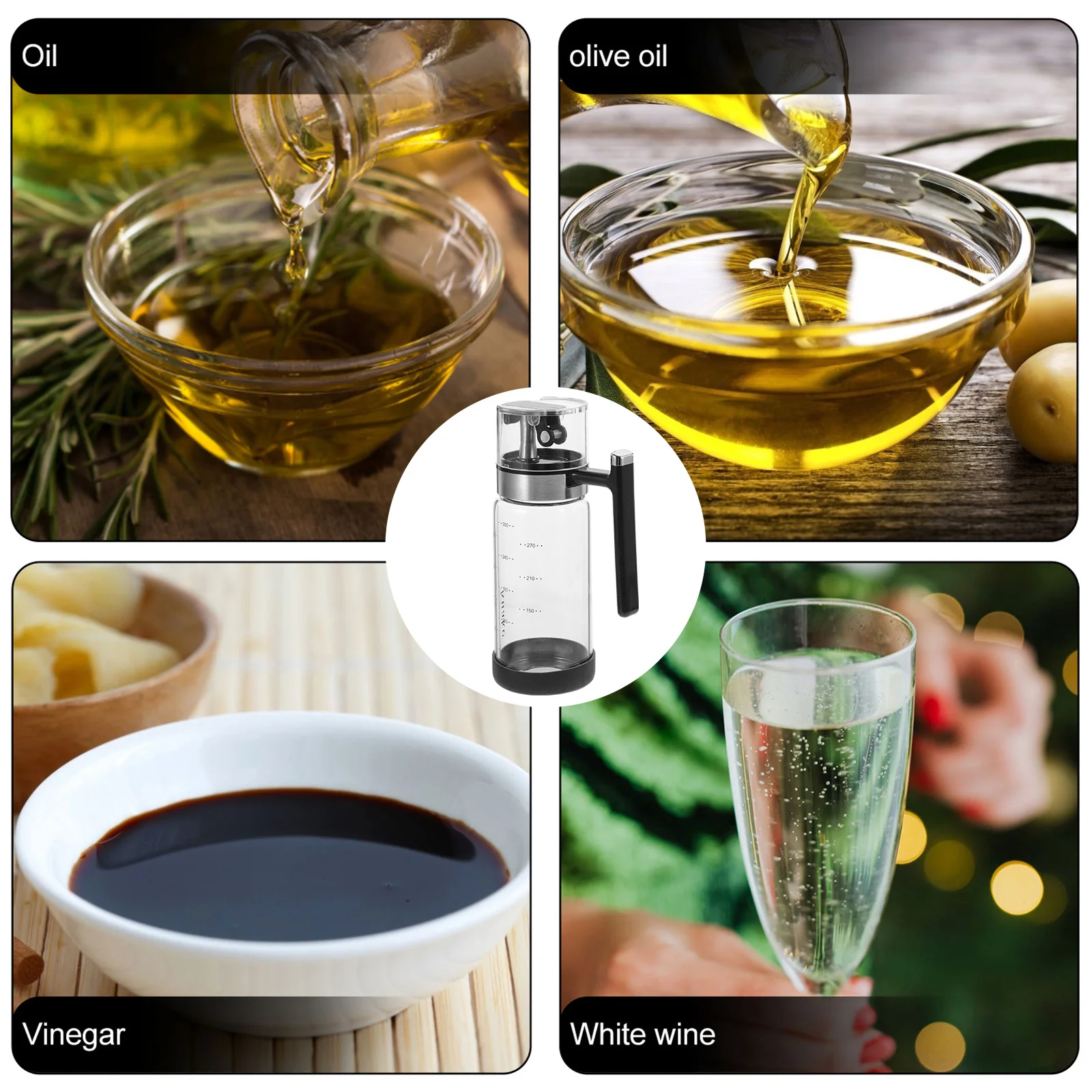 

300ml Leakproof Oil Bottle Glass Container One Hand Operation Curved Spout Transparent Design Easy Control Soy Sauce Vinegar
