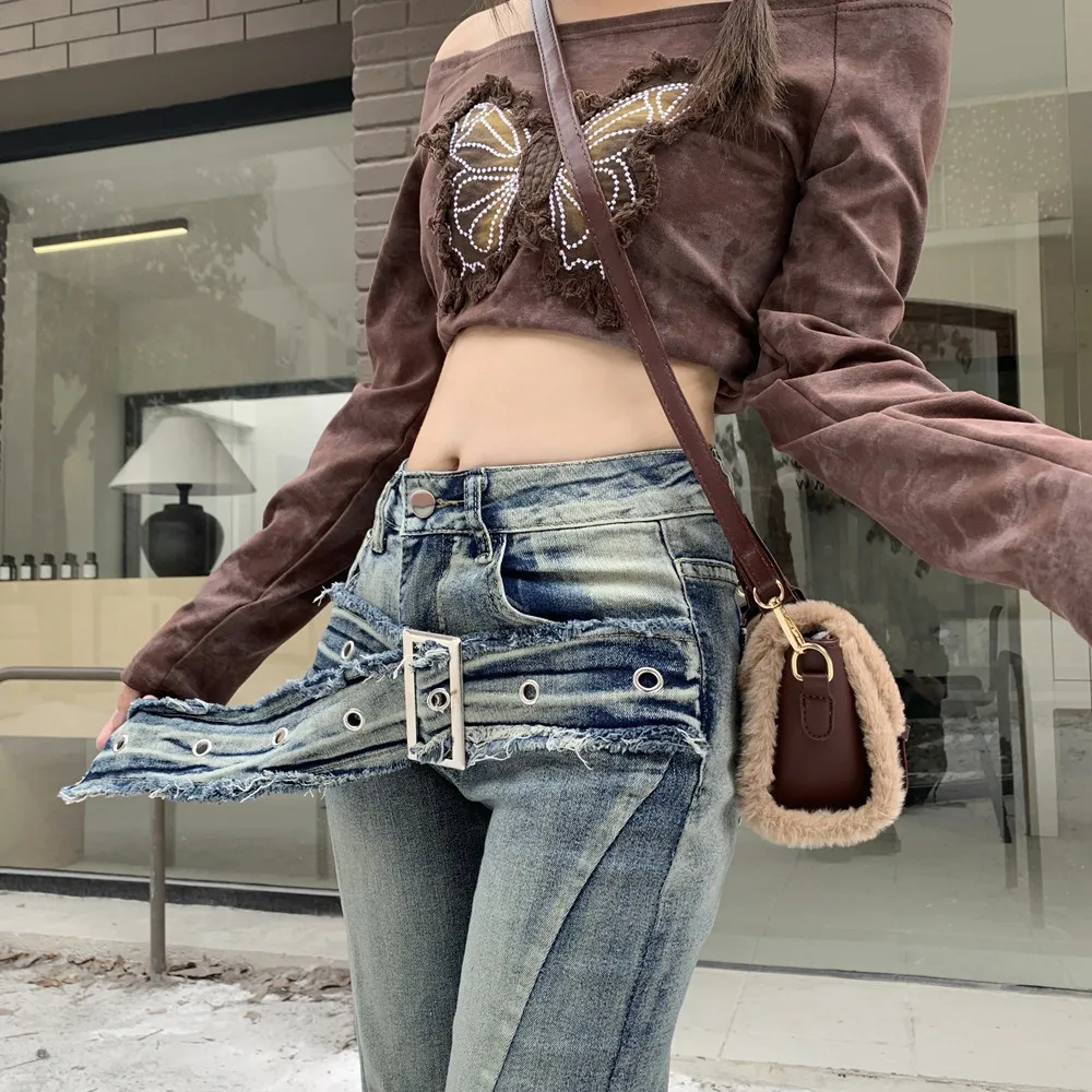 

America Y2k Low Rise Flare Jeans Vintage WashedJeans Korean Grunge Cargo Pants 2000s Wide Leg Denim Pants Streetwear Fashion