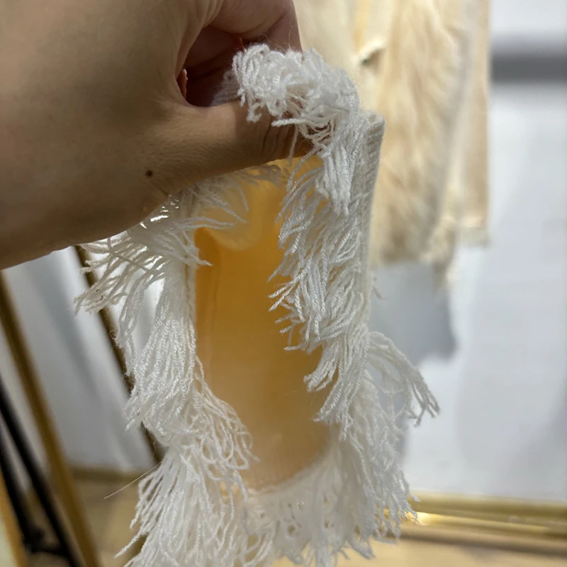 2025 Winter Women Coffee Real Fox Fur Sweater Natural Fur Spring Knitted Jacket Wear