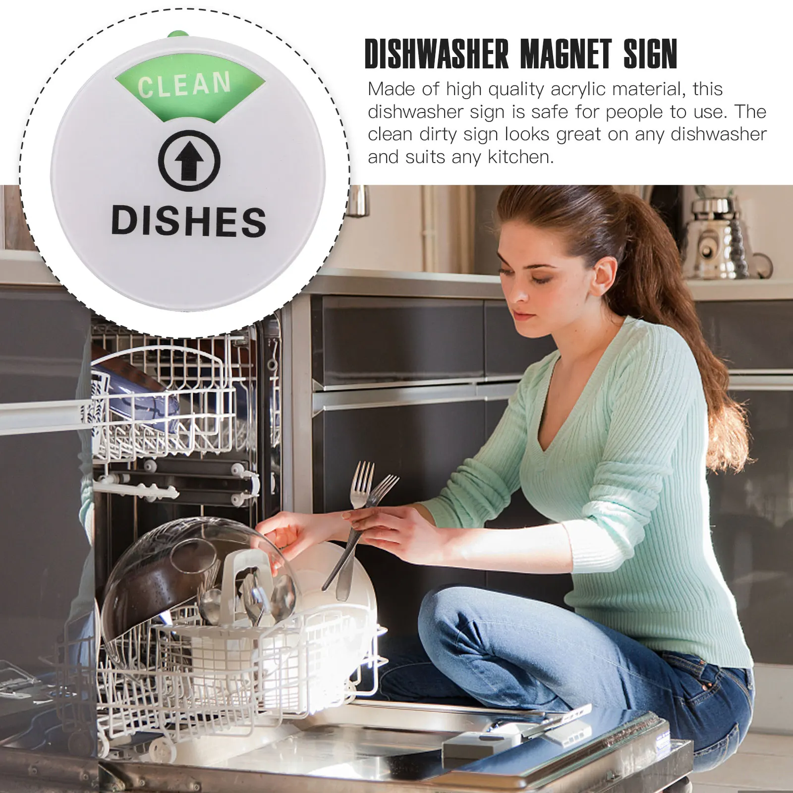 

Dishwasher Magnet Sign Clean Dirty Indicator Acrylic Magnetic Grey Four Signs Stable Performance Long Service