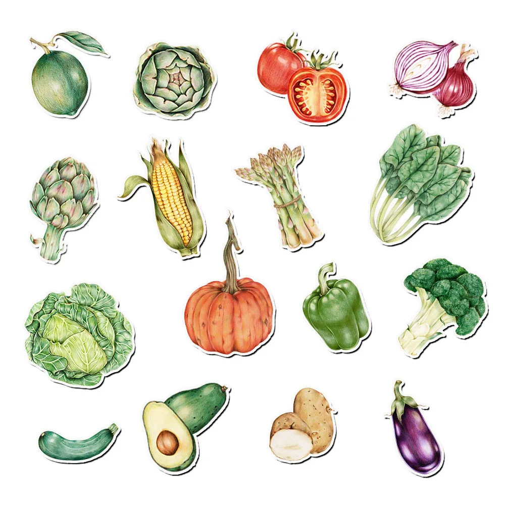 32pcs Watercolor Vegetables Stickers for Journal, Scrapbook, Decals for Planner, Laptop, Crafting Supplies, DIY Card Making