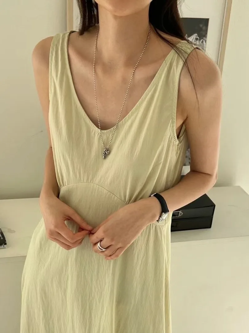 

mat V-Ne Vest Dr Women Summer New Loose Midi Skirt Pure Color Other Material 00% Lazy Sle Casual Ele Dr