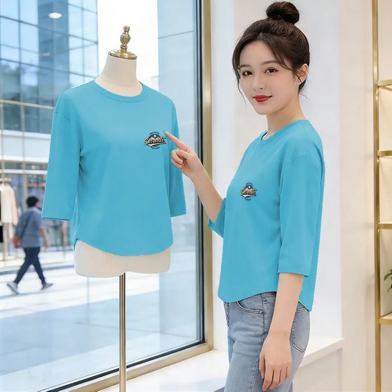 

Loose Fit Casual Style Three Quarter Sleeve T Shirt for Women Comfortable Breathable Mommy Wear Polyester Fiber round Neck Top