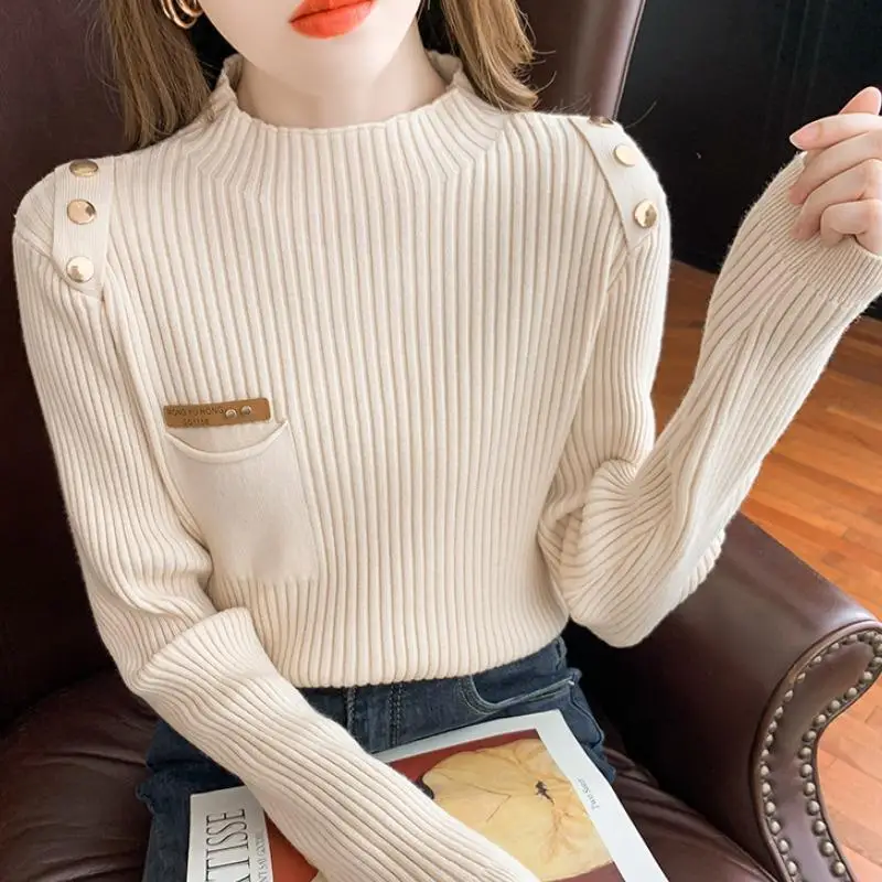 

Autumn Women Long Sleeve Round Neck Knitting Warm Bottoming Shirt 2022 Korean Winter New Slim Sweater Tops Female Solid Sweaters