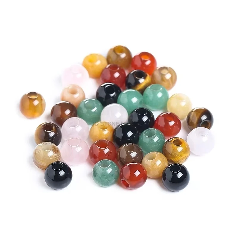 50 Pcs/lot Natural Stone Large Hole Beads Tiger Eye Amethyst Agate for Jewelry Making Diy Necklace Bracelet Accessory Findings