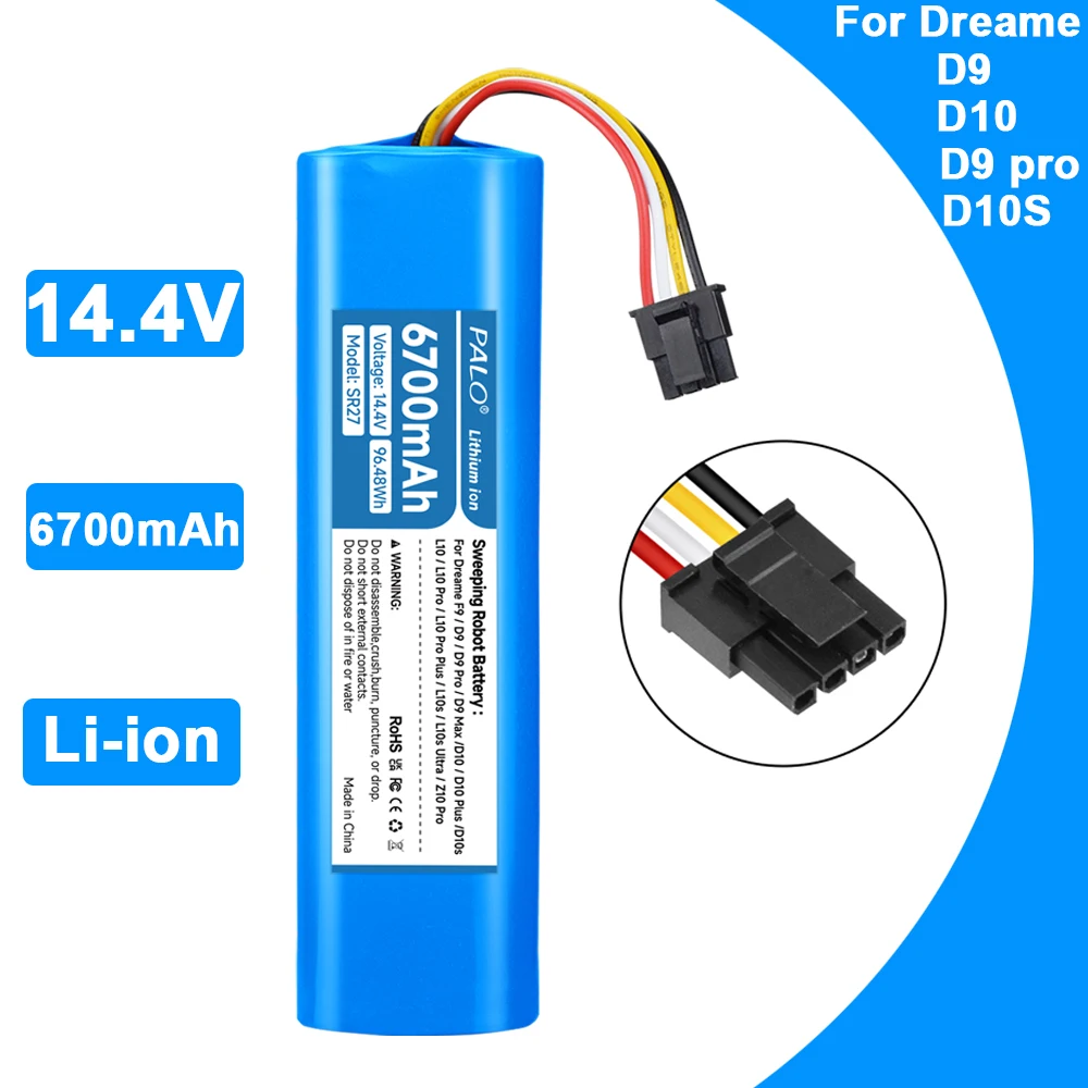 PALO Original 14.4V 6700mAh Replacement Lithium Battery For Dreame F9 D9 D10 D10S L10S L10 Pro RL55L RLS5 D9 Pro D9 Max
