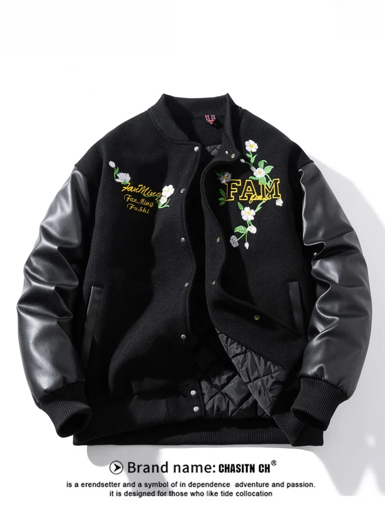 

Мужская утепленная куртка из американского хлопка с вышивкой, зимняя, из плотной шерсти, свободного кроя, модная верхняя одежда для пар, хлопковое пальто