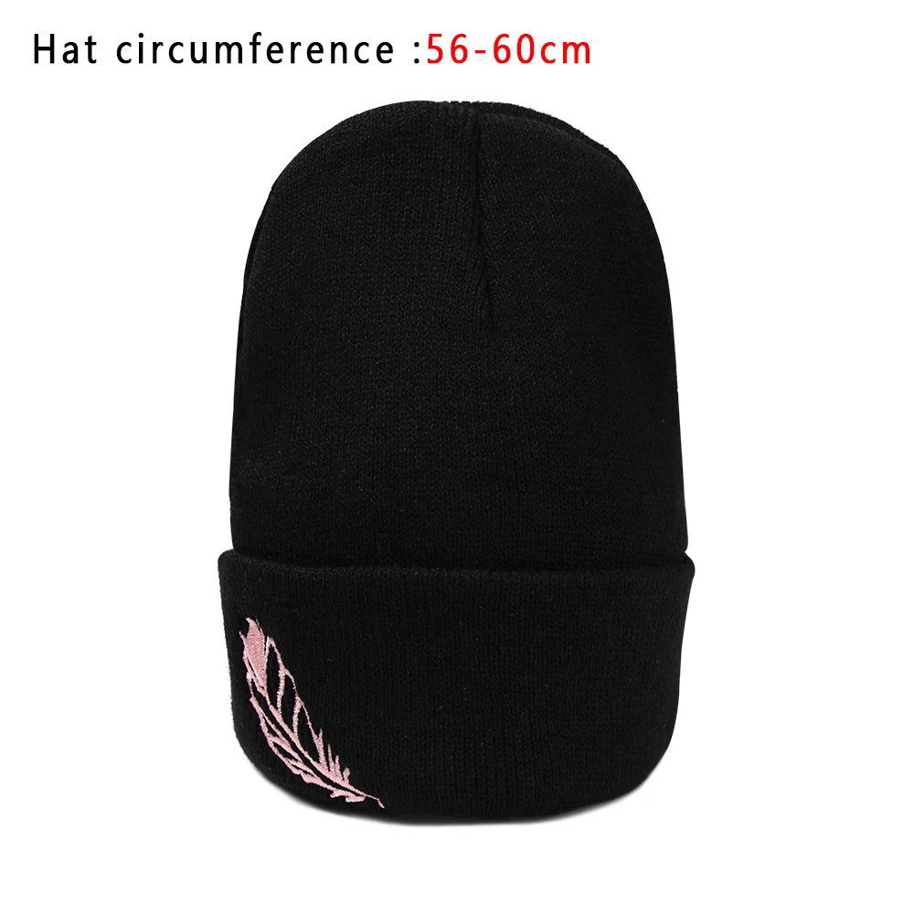 1PC Hot Sale Women\'s Cotton Beanies Hat Warm Snow Knitted Knit Hat High Quality Crochet Winter Feather Embroidery Leaf Knit Hat