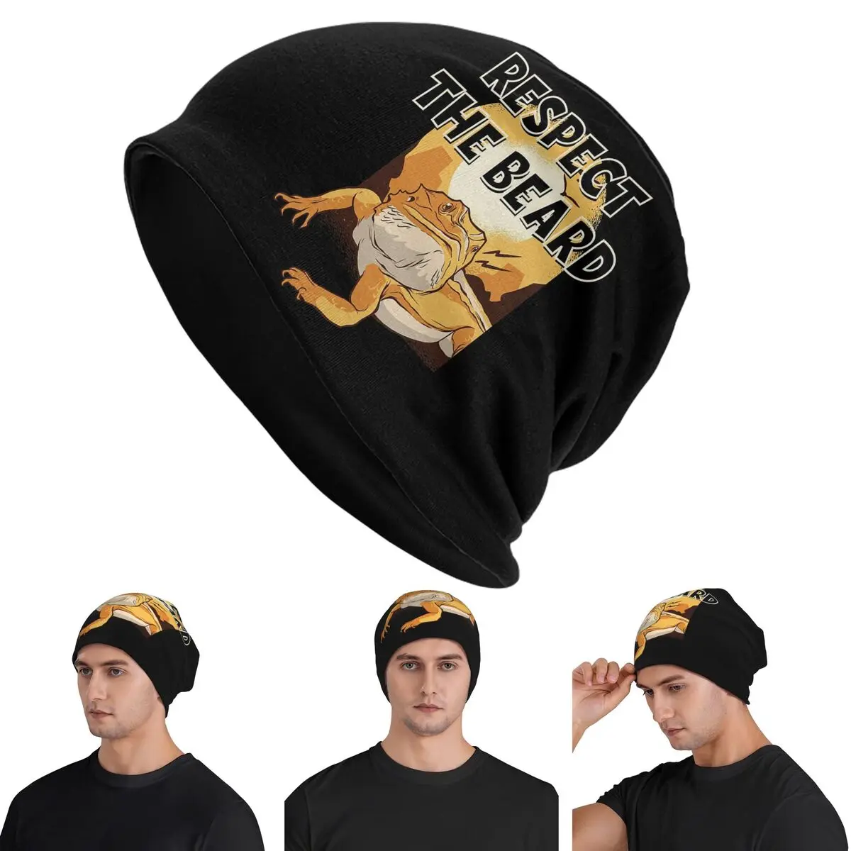 

Respect The Beard Bearded Dragons Skullies Beanies Hats Warm Autumn Winter Outdoor Cap Knitted Bonnet Caps for Men Women Adult