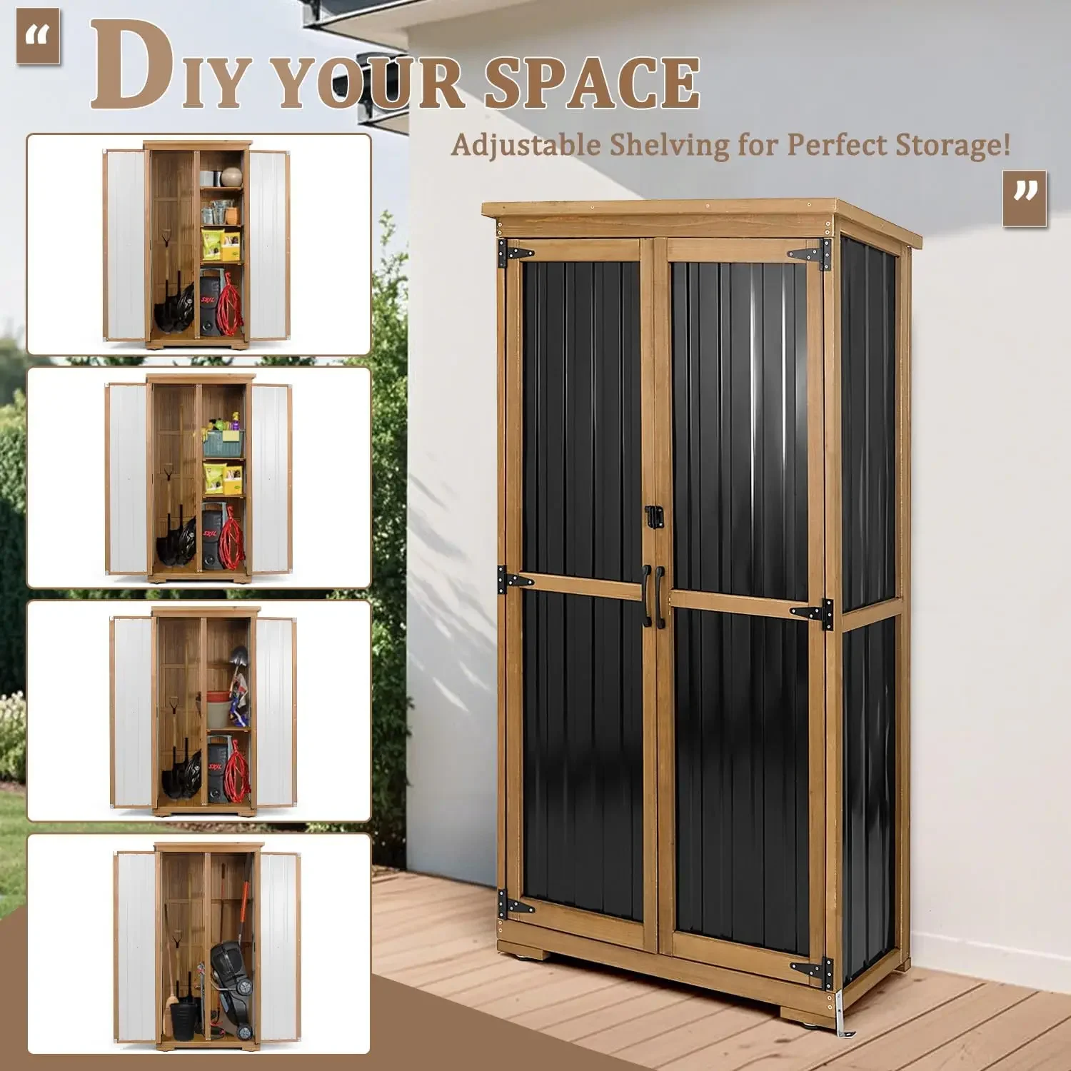 

Outside Cabinets Weatherproof, Patio Backyard Pool Garden Garage Outdoor Storage Cabinet Waterproof with Shelves