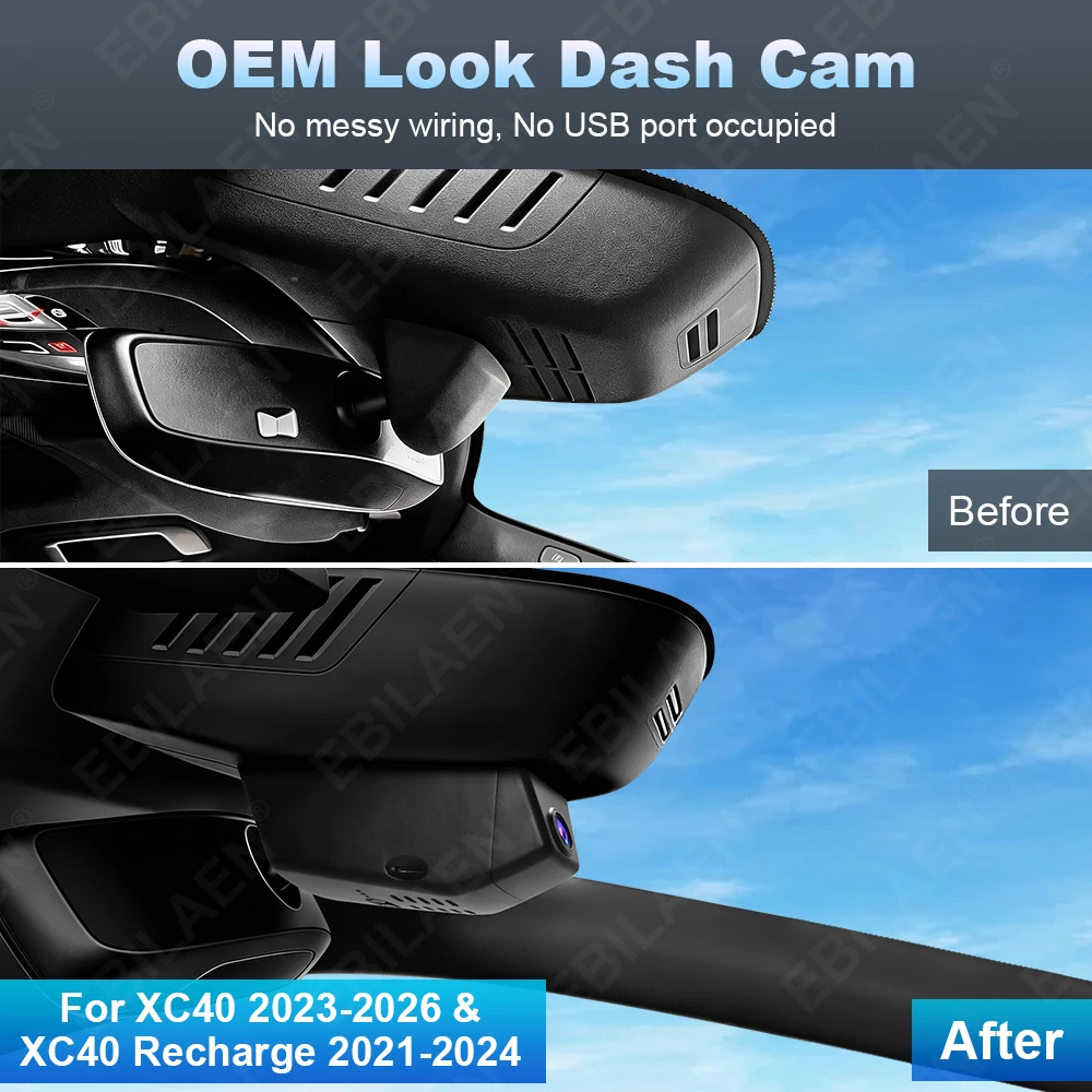 EBILAEN Dash Cam For XC40 2023-2026 XC40 Recharge 2021-2024 Plug and Play Dashcam Camera Car DVR Night Vision Factory Style DVR