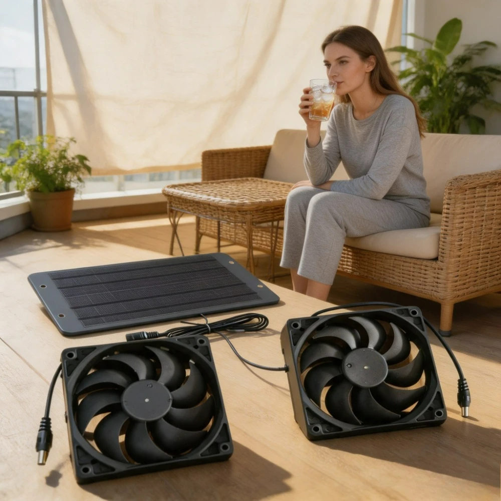 10W 15W Solar Powered Double Exhaust Cooling Fan Waterproof Vent Machine for Chicken Coop Dog Kennel RV Camper Van