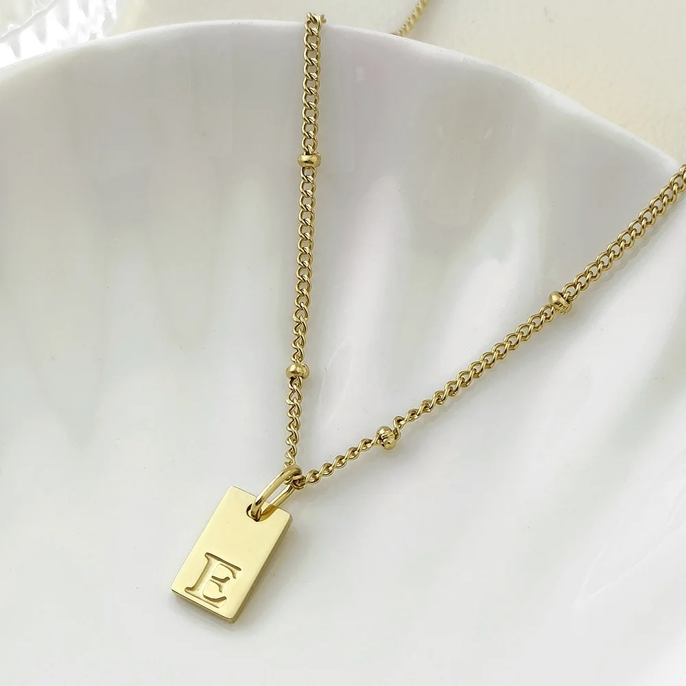 Collier en acier inoxydable pour femme, 26 lettres, pendentif perle, bijoux simples et élégants, cadeau polyvalent, vente en gros, 10 pièces