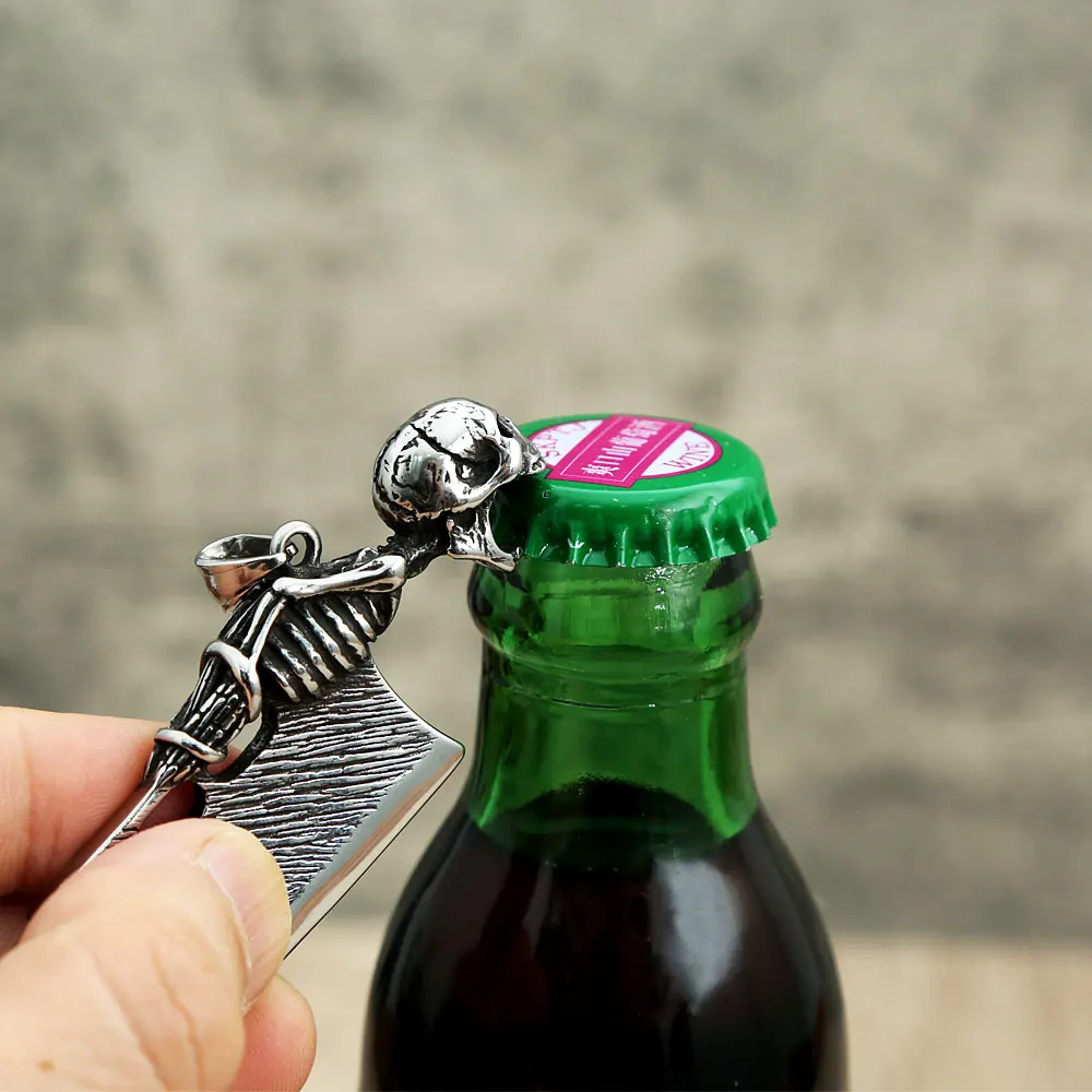 Retro Skeleton Cleaver Pendant Men Stainless Steel Bottle Opener Punk Hip Hop Gothic Biker Amulet Jewelry Dropshipping
