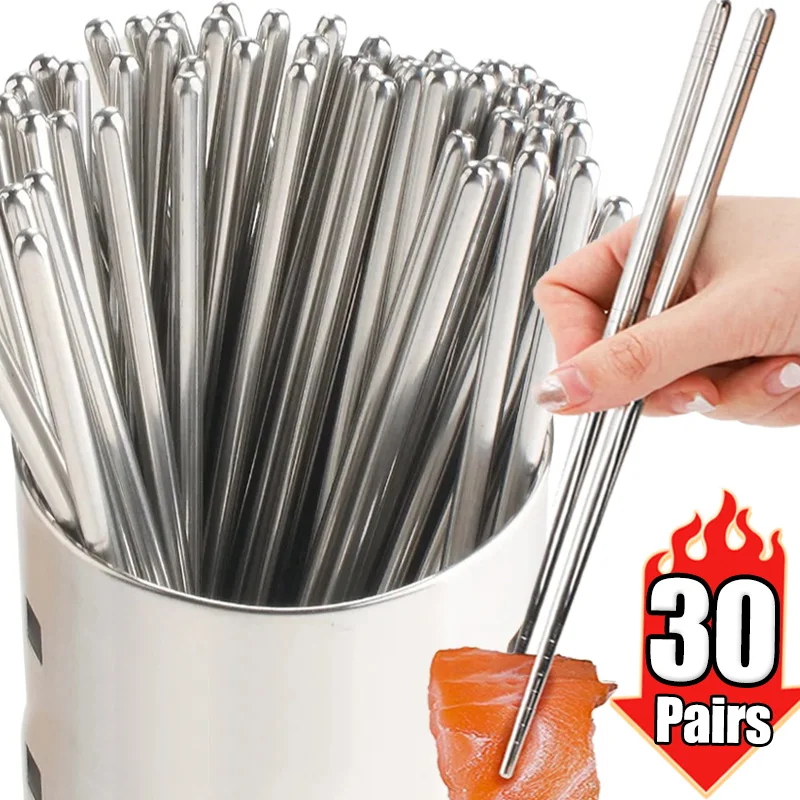 Palillos chinos de acero inoxidable, palillos antideslizantes para Sushi, palitos de Metal para comida japonesa coreana, vajilla de cocina reutilizable, 30 o 1 par