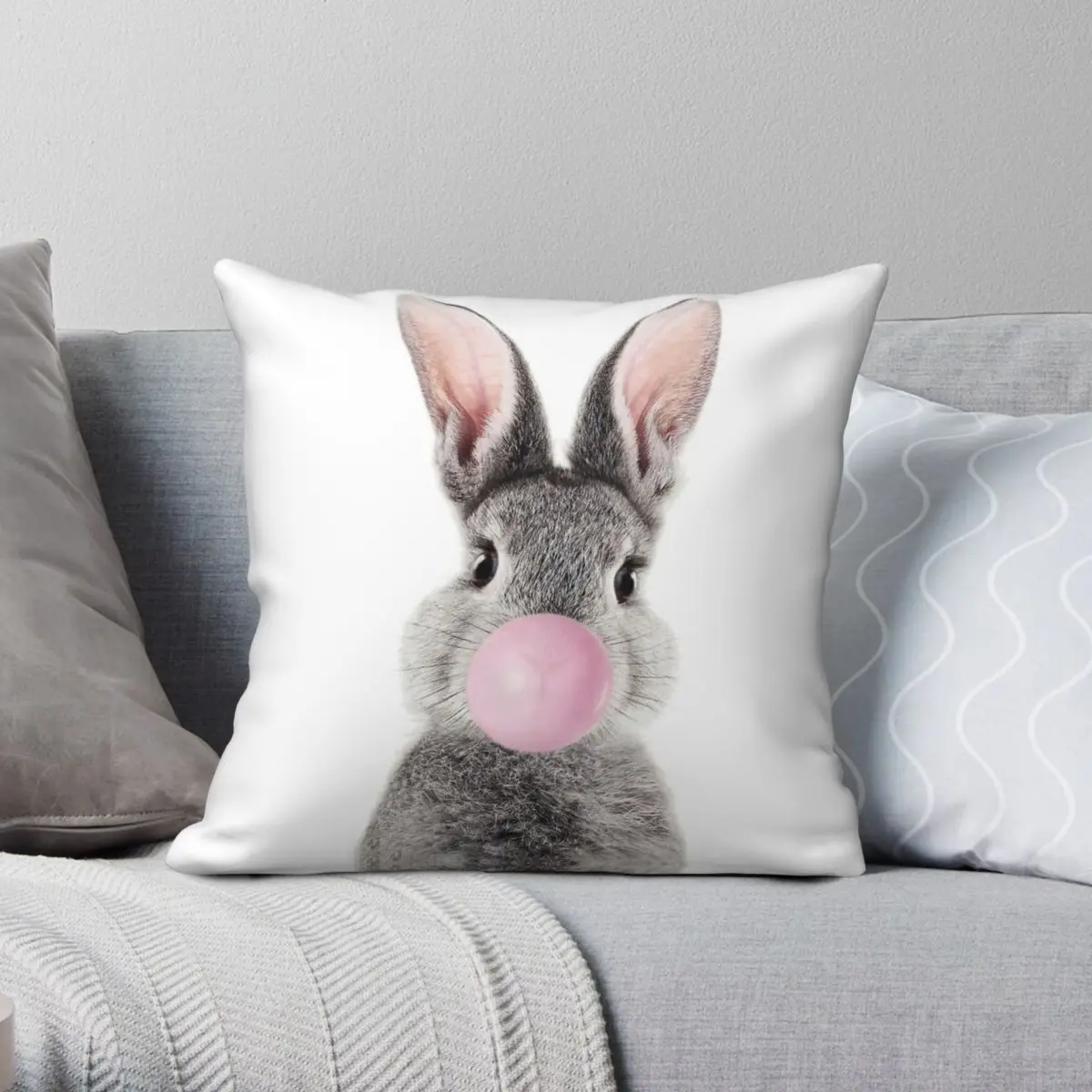 

Bunny With Bubble Gum Pillowcase Polyester Linen Velvet Pattern Zip Decor Pillow Case Room Cushion Cover