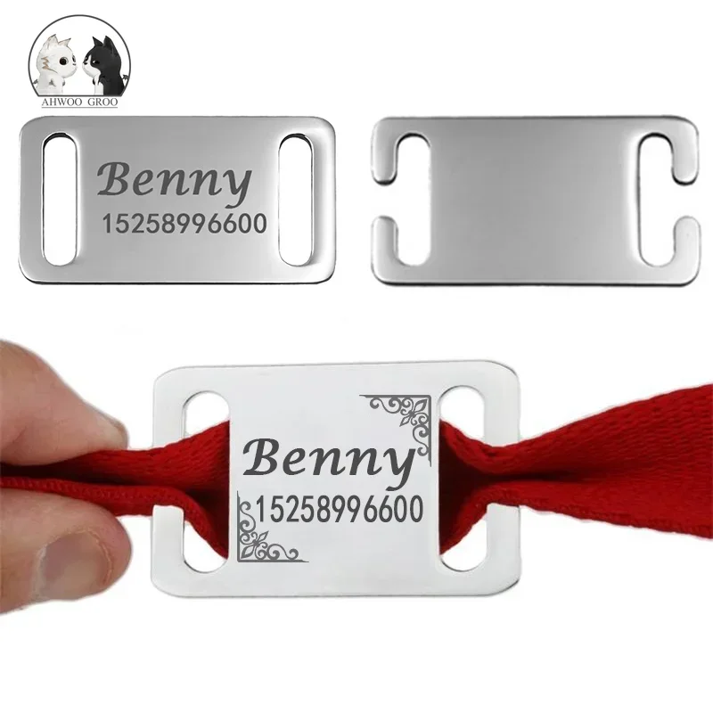 ID Name Pet Dog Tag Collar Slide-on Engraved Stainless Stainless Steel Personalized Pet Tag Cat Dog Phone Nameplate Dog Leash