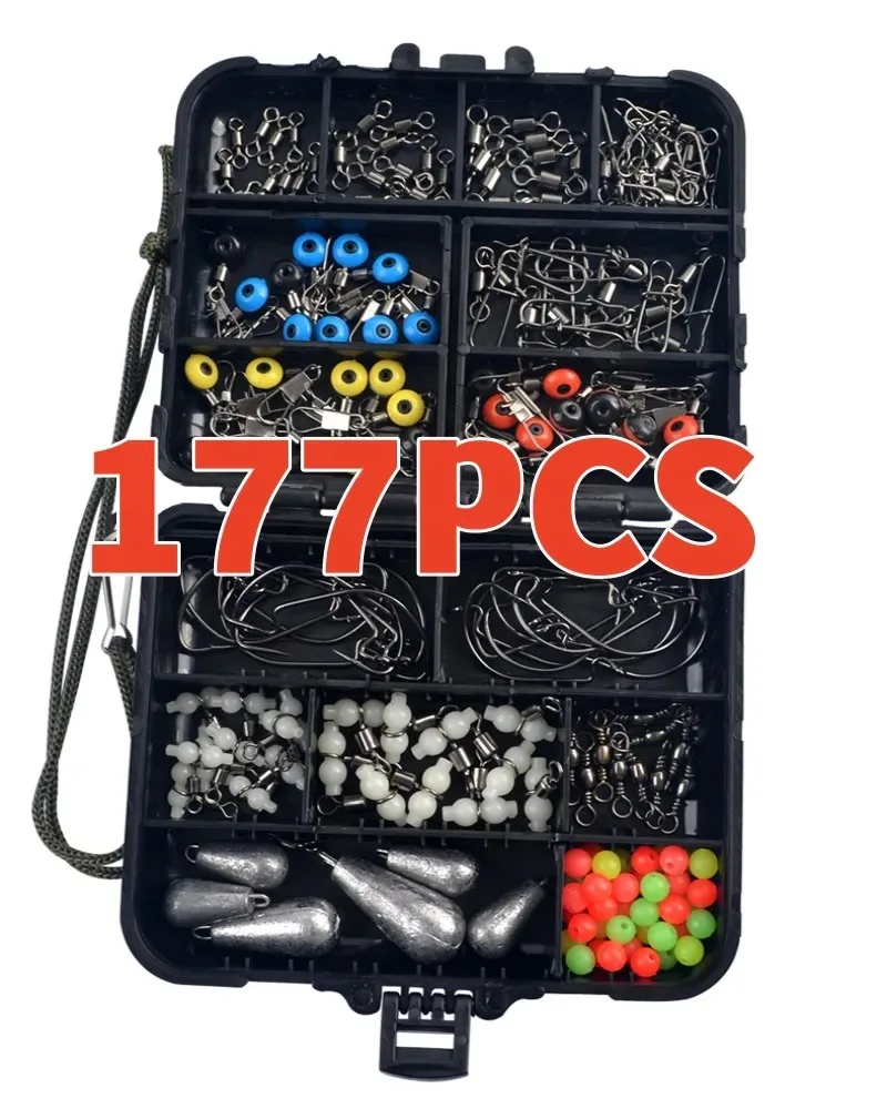 ILURE-Portable Fishing Tackles Set Jig Hooks Head Fishing Accessories Kit Set Box Carp Fishing Sleeves Hook Stop Pesca 177Pcs