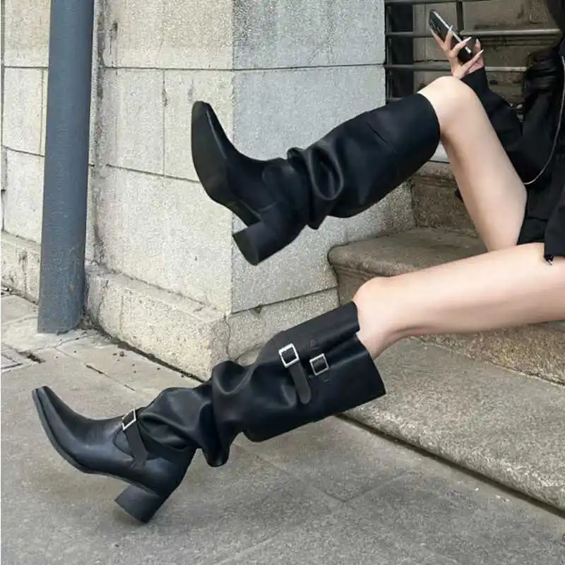 

Korean Style Over-The-Knee Women's Boots Belt Buckle Fashion Long Boots Boots High Tube Summer Season mid Heel