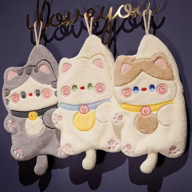 

Cute Cat Shaped Hand Towel New Quick Absorbent Fast Dry Coral Velvet Lint Free Hanging Bathroom Cleaning Cloth