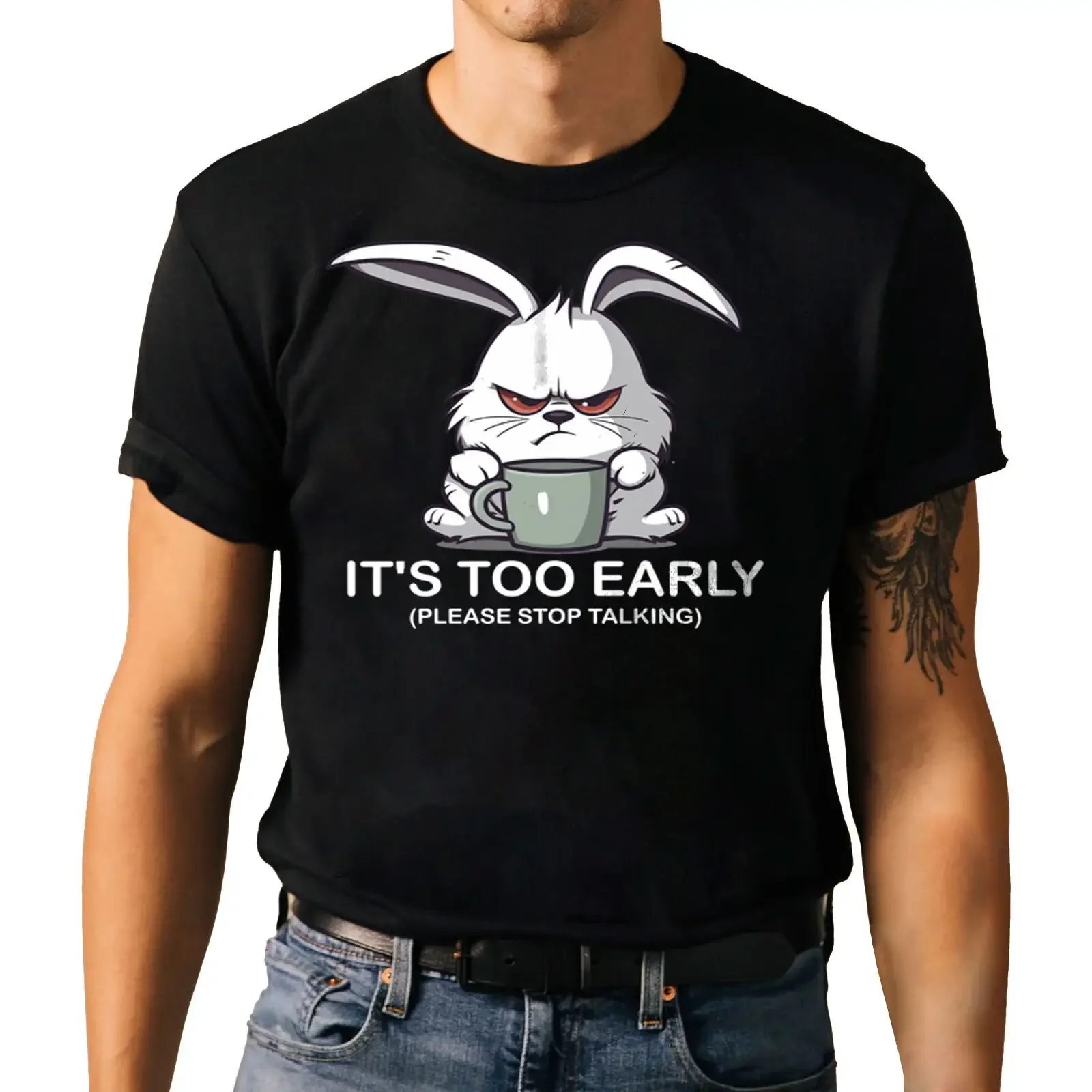 Cute Rabbit T Shirt It's Too Early Please Stop Talking Bunny Funny vintage Washed Breathable designer clothes streetwear Casual