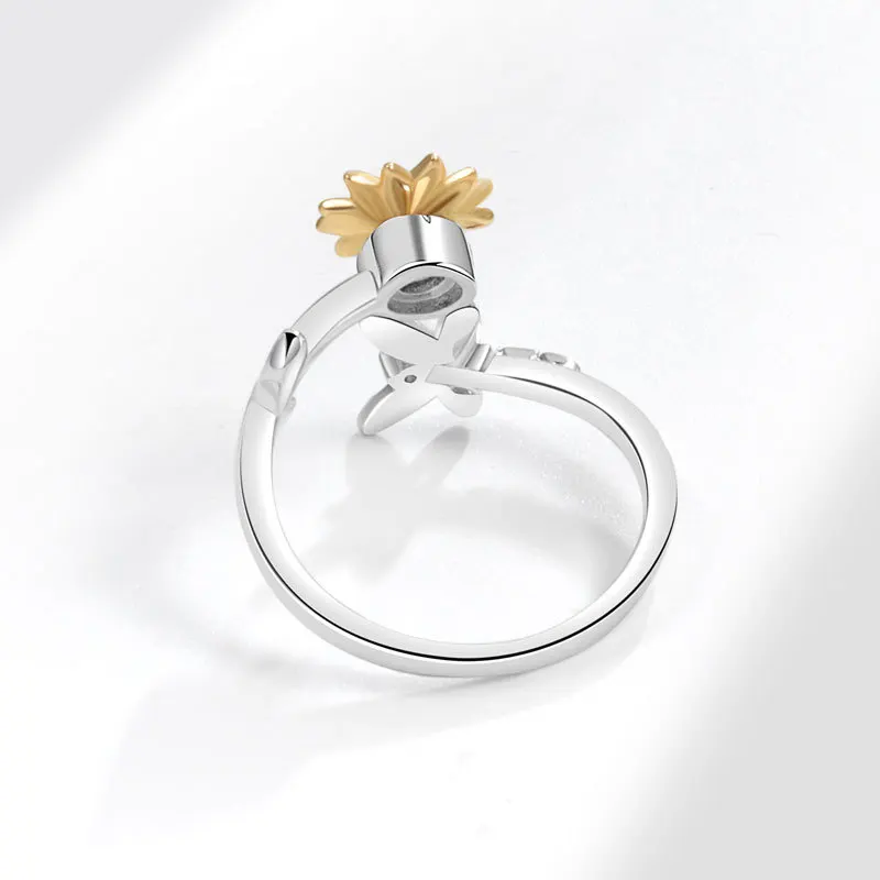 Fashion Crystal Anxiety Relief Spinning Ring For Girl Copper Butterfly Flower Wedding Rotating Rings Fidget Metal Spinner view 3