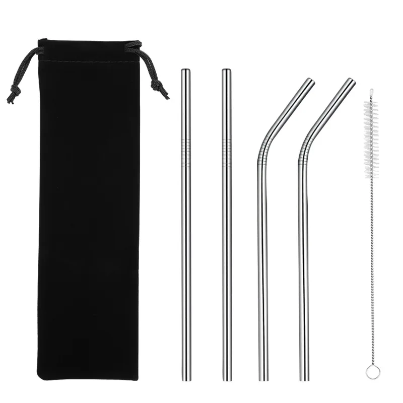 Stainless Steel Straw Package Creative Straight Metal Pipe Beverage Coffee Food Grade Straw Factory Direct Sales