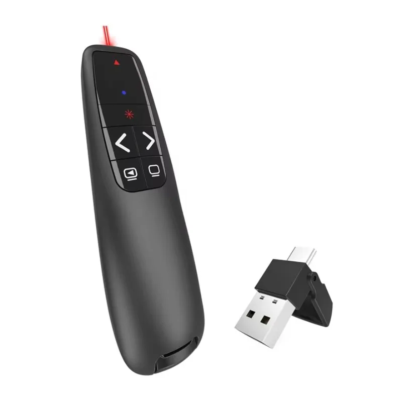 PPT Clicker Remote 2-in-1 USB C 2.4GHz 100m One Size Wireless Laser Page Turn for Office Classroom Portable Presentation Device