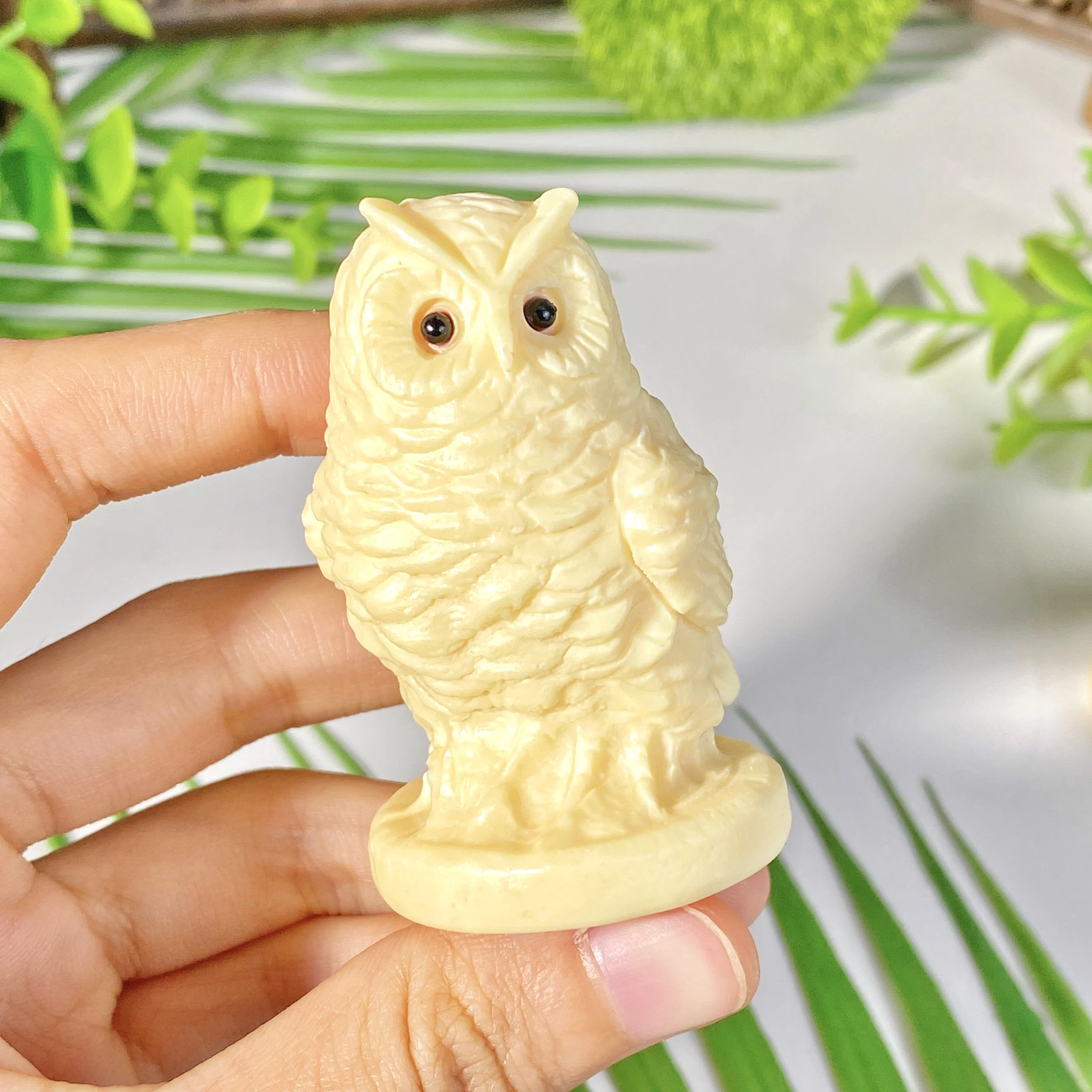 1PC High Quality Ivory Nut Owl Carving Natural Crystal Carving,Tagua,Gemstone Jewelry,Glitter, Healing Crystal,Birthday Gift