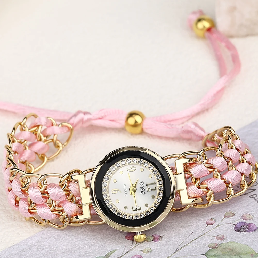 Summer Casual Fashionable Adjustable Woven Strap Quartz Bracelet Watches for Women