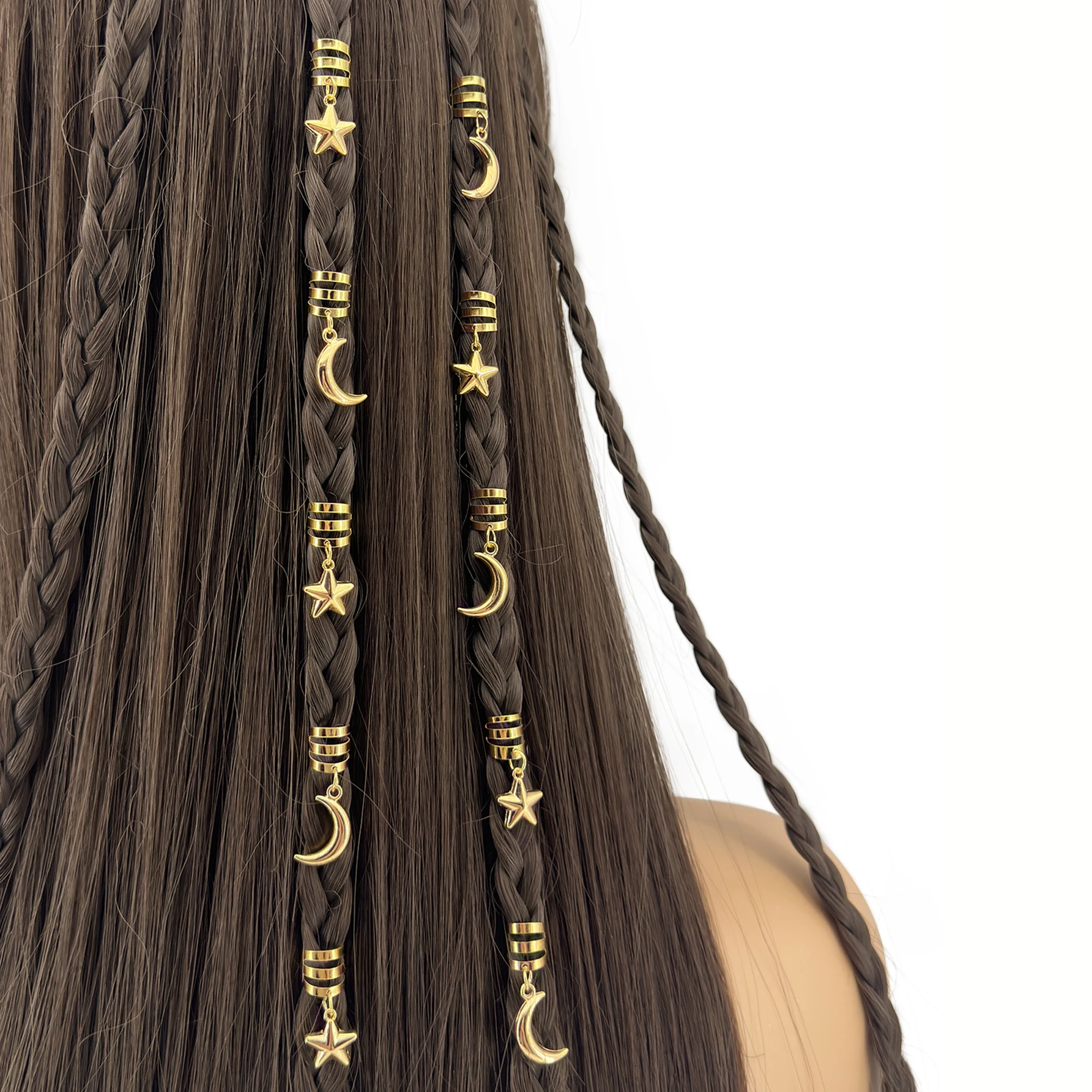 Anneaux de cheveux décoratifs élégants étoile lune, 10 pièces, anneaux de tresse Vintage, tendance pour femmes et filles, accessoires de cheveux pour tresses