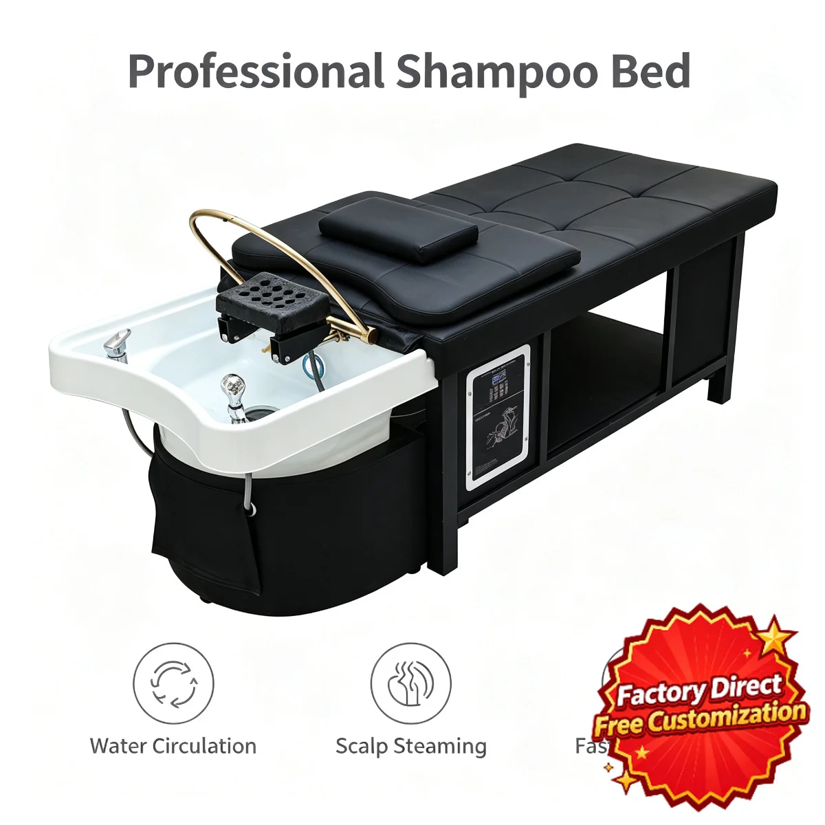 Steel Frame Thai Massage Shampoo Bed Water Circulation With Fumigation Hood Head Spa Washing Bed For Beauty Salon Barber Shop