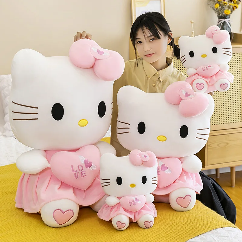 70cm Sanrio Kawaii Hello Kitty Plush Doll Cute Pink Skirt Stuffed Toys Girl Throw Pillow Sofa Decoration Child Christmas Gifts