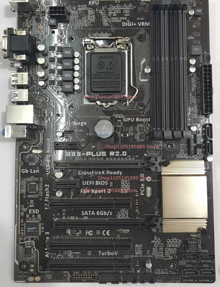 

Материнская плата ASUS B85-PLUS R2.0 LGA1150 DDR3 с четырьмя слотами памяти и встроенными разъемами DVI/VGA
