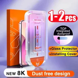 1-2pcs 8K Oleophobic Coating Dust free Installation Screen Protector For iPhone 13 11 12 14 Pro Max Mini X XR 15 Anti Spy Glass