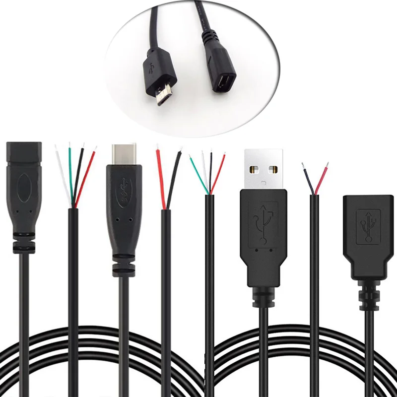 USB Power Supply Cable Type A Male Female Type C Micro USB 2Pin 4pin Cord Extension Wire Adapter Charge DIY Connector  L1