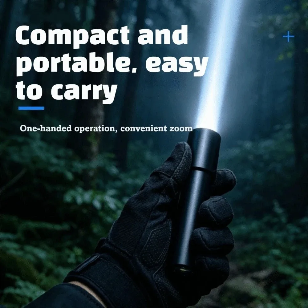 Super Bright Telescopic Zoom Flashlight Rechargeable Waterproof Strong LED Flashlight Multifunctional Stainless Steel
