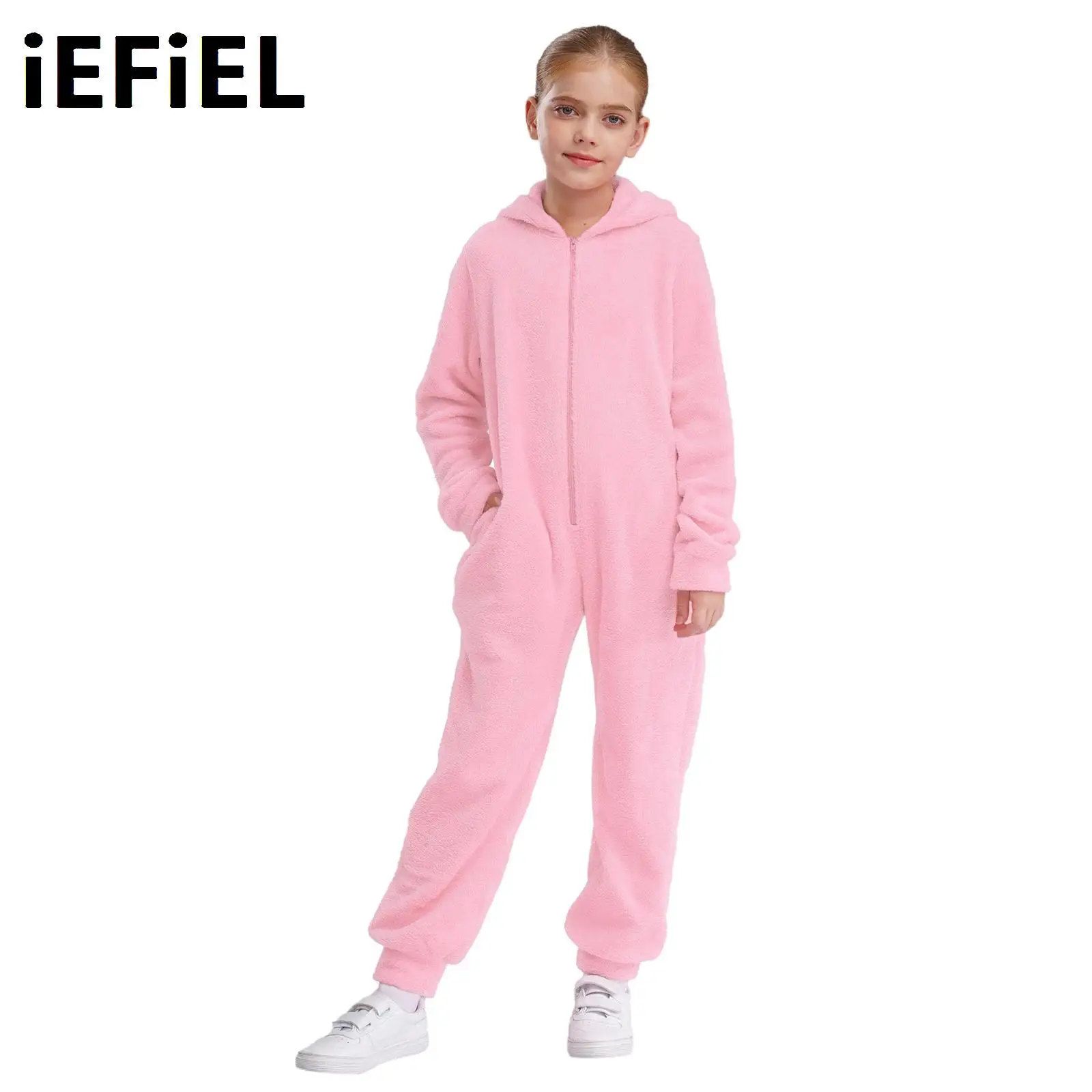 

Kids Unisex Flannel Hooded Jumpsuits Girls Boys Zipper Long Sleeve Rompers Bodysuit Pajamas Nightwear Homewear Loungewear