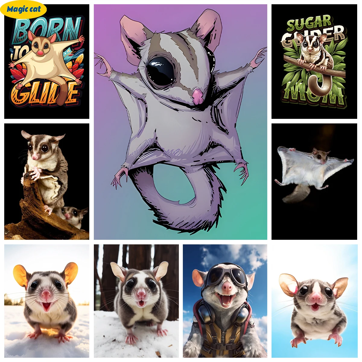 

Sugar Glider 5D Diamond Painting Cute Pet Portrait Diamond Embroidery Cross Stitch Animal Living Room Bedroom Wall Decor Gift