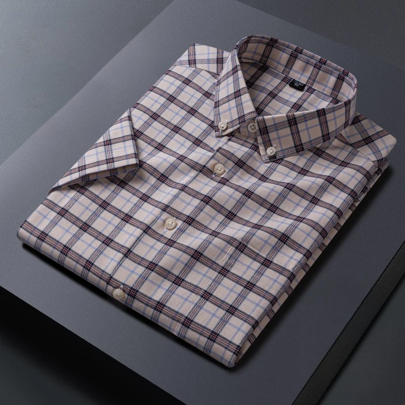 

New in shirt summer 100%cotton oxford short sleeve shirts for men slim fit casual shirt soft plaid designer elegant clothes